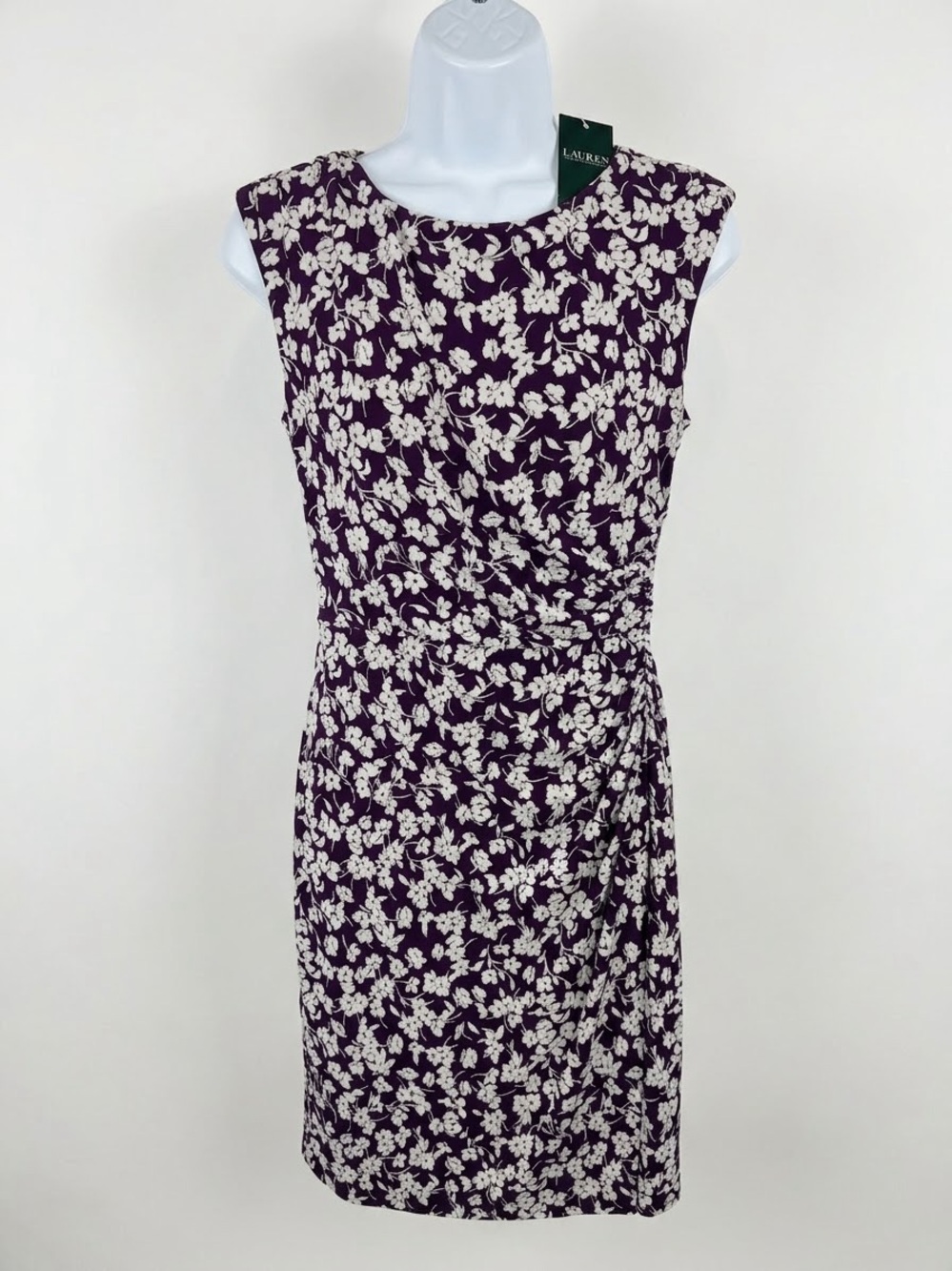Lauren Ralph Lauren Purple and White Floral Cap-Sleeve Sheath Dress